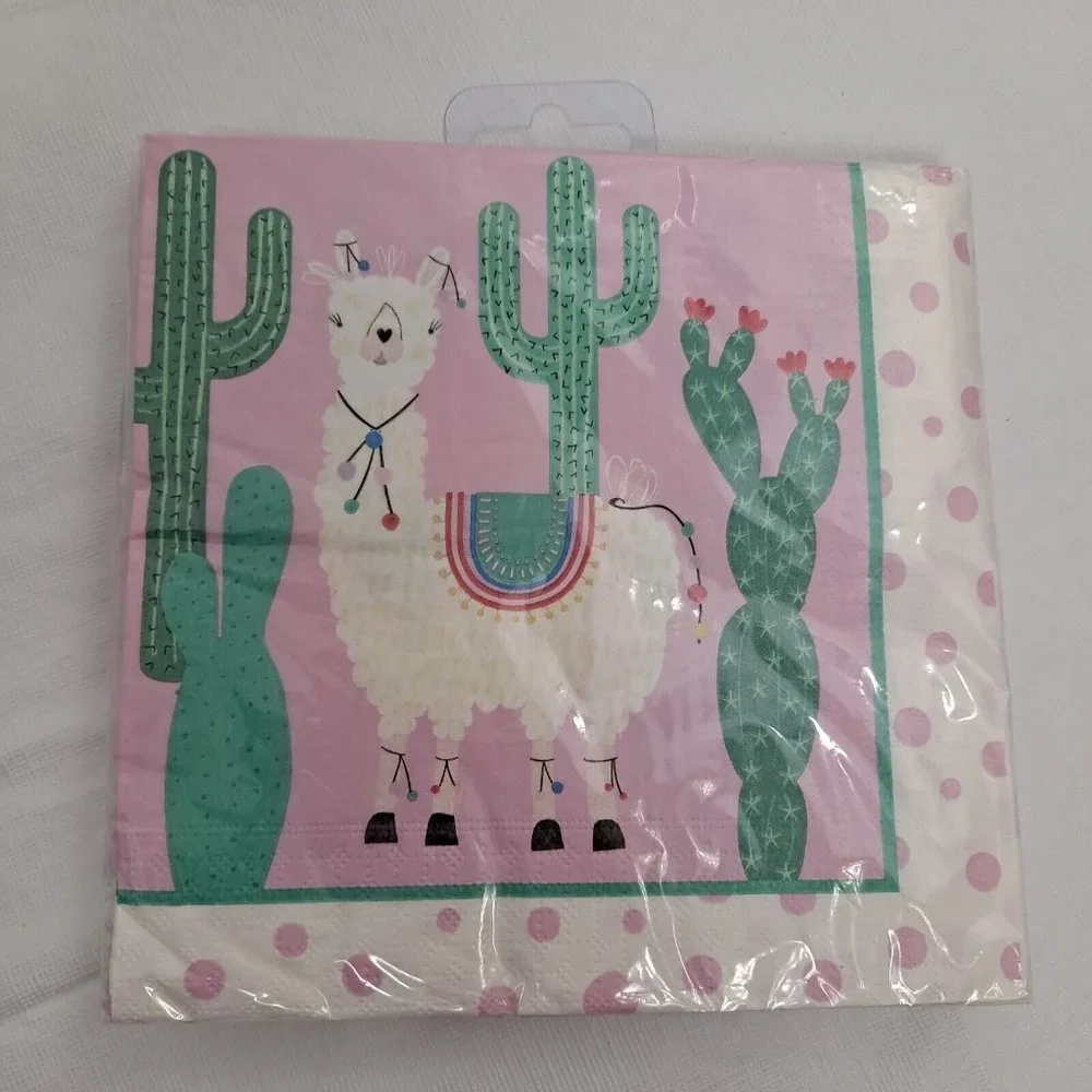 Llama Party Napkins Lunch In Size Cactus Pink Green 20 Count